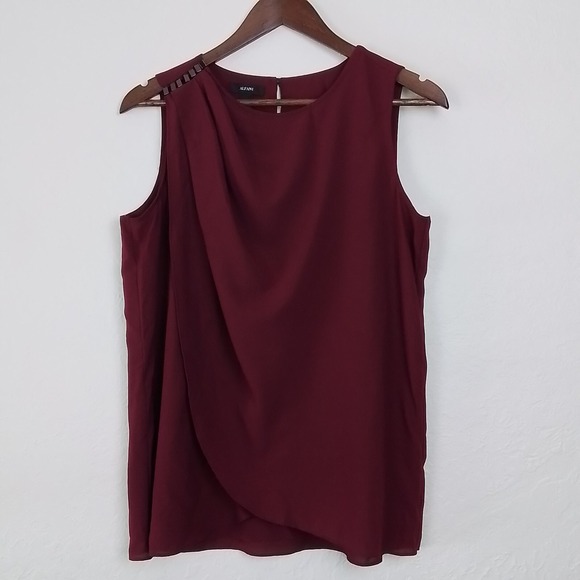 Alfani‎ Sleeveless Chiffon Blouse Women's Size 8 Burgundy Red Draped Front Top - Picture 2 of 12